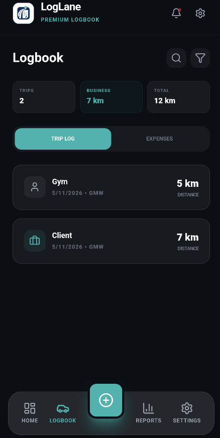 LogLane logbook screen