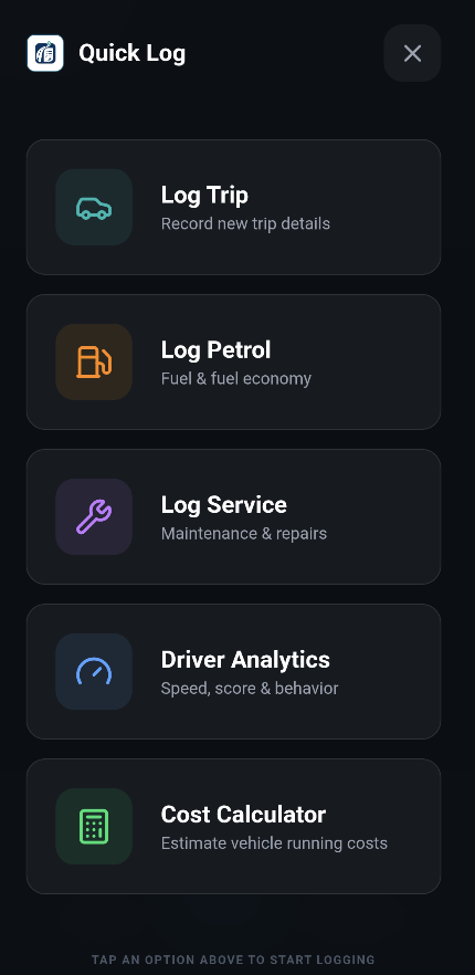 LogLane quick log screen